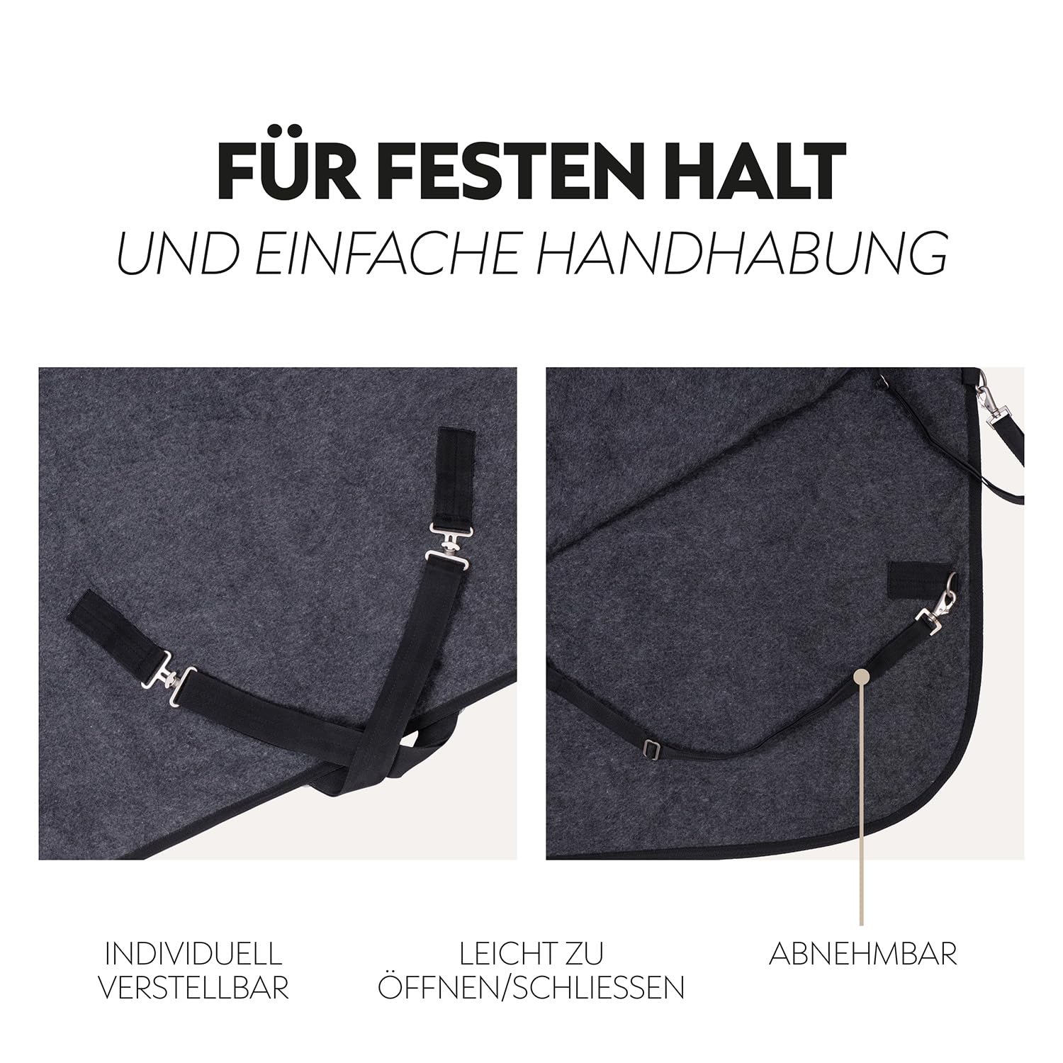 SUNRIDE Heizdecke für Pferde - Therapiedecke - 3 Wärmestufen - effektive Kontaktwärme - Premium Wolle - isolierter Rückenbereich - mit Eremit Akku und Ladekabel - unterstützt PSSM und MIM (165cm)