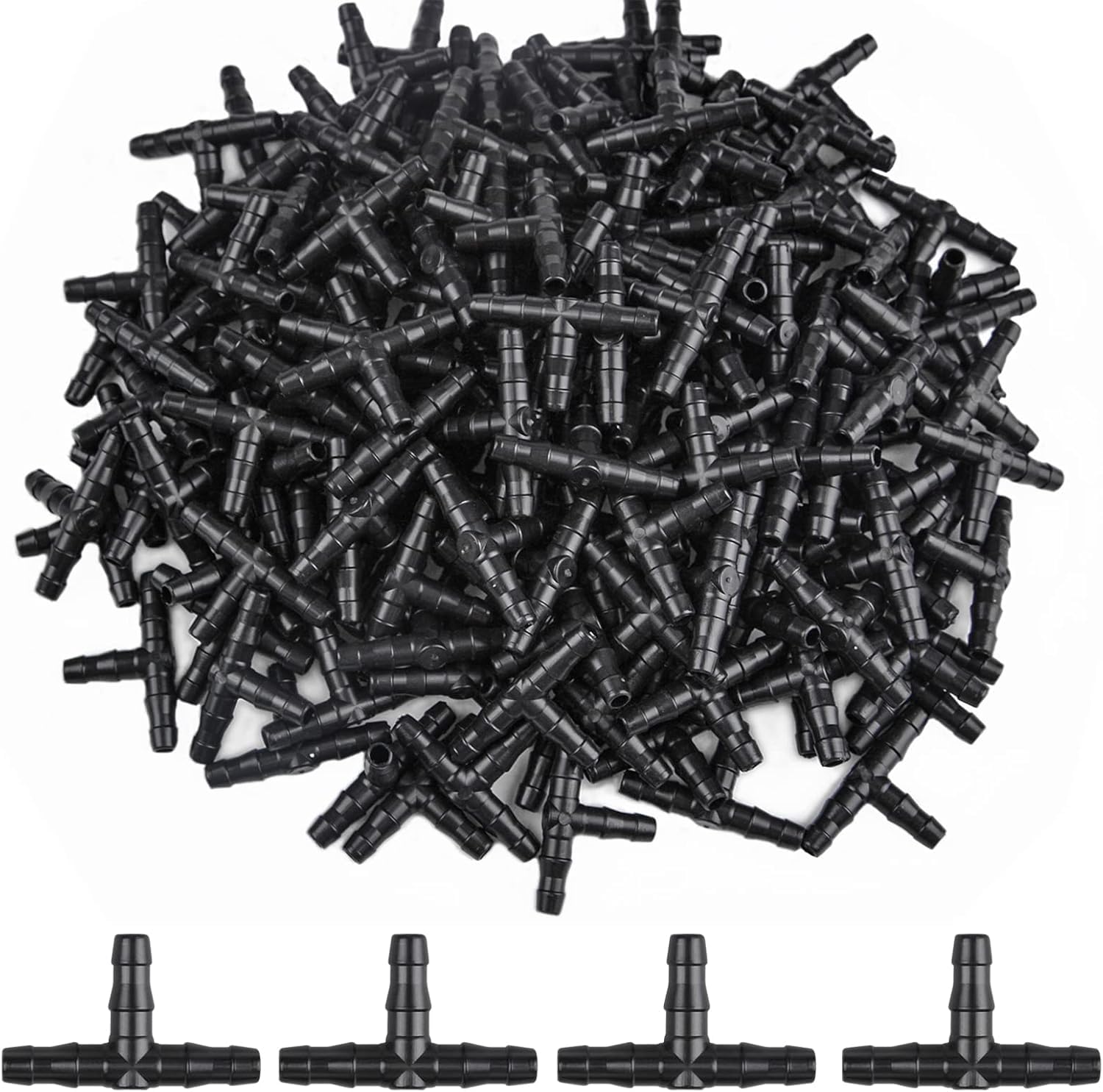 Kalolary 500Pcs Barbed Tee Irrigation Fittings 1/4 Inch