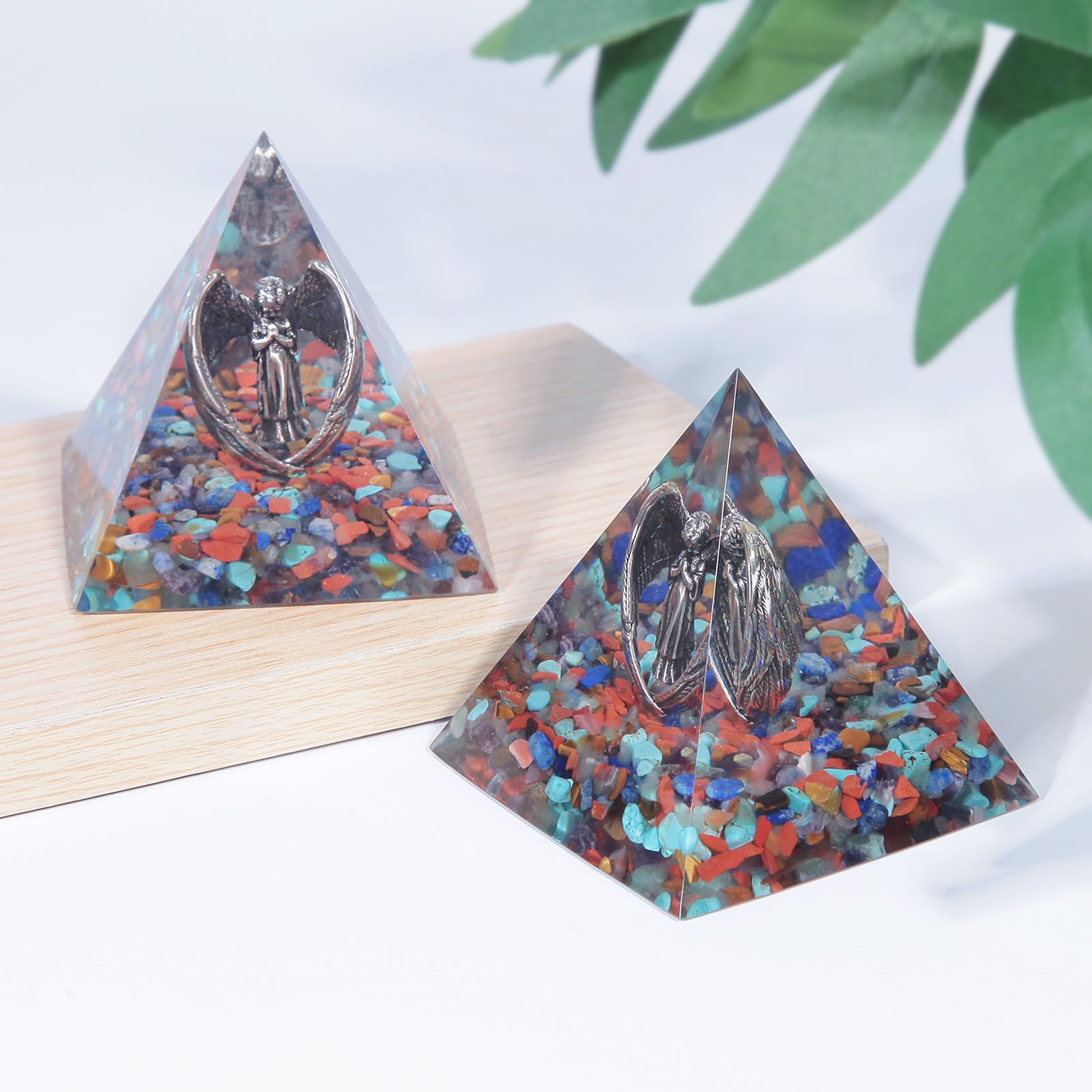 Nupuyai Angel 7 Chakra Crystal Pyramid Spiritual Ornament, Reiki Healing Stone Quartz Point Energy Feng Shui Pyramid Home Office Decor - Image 4