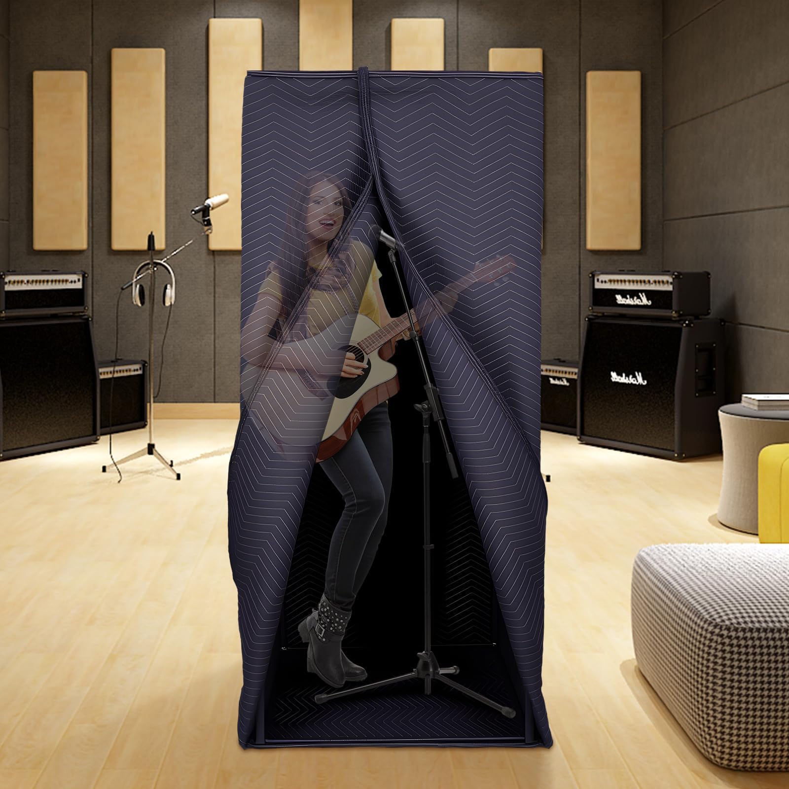 Tragbare Gesangskabine, 1,9 m Höhe, echofreie Aufnahmekabine Sound Booth, Faltbare Home Recording Studio Vocal Booth mit Tragetasche, für Voiceover, Musik, Spiel, Podcasts, Schwarz