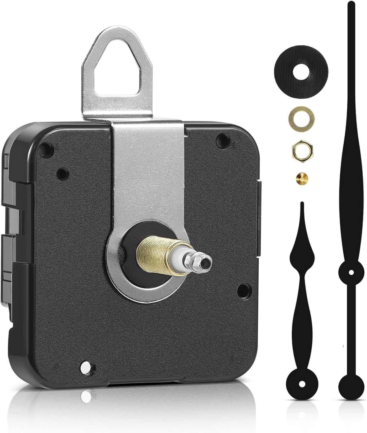 High Torque Long Shaft Clock Movement Mechanism with 28mm (1-1/8 Inch) Shaft Length and 9.37 Inch Long Spade Hands