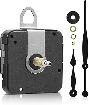 High Torque Long Shaft Clock Movement Mechanism with 28mm 1-1/8 Inch Shaft Length and 9.37 Inch Long Spade Hands