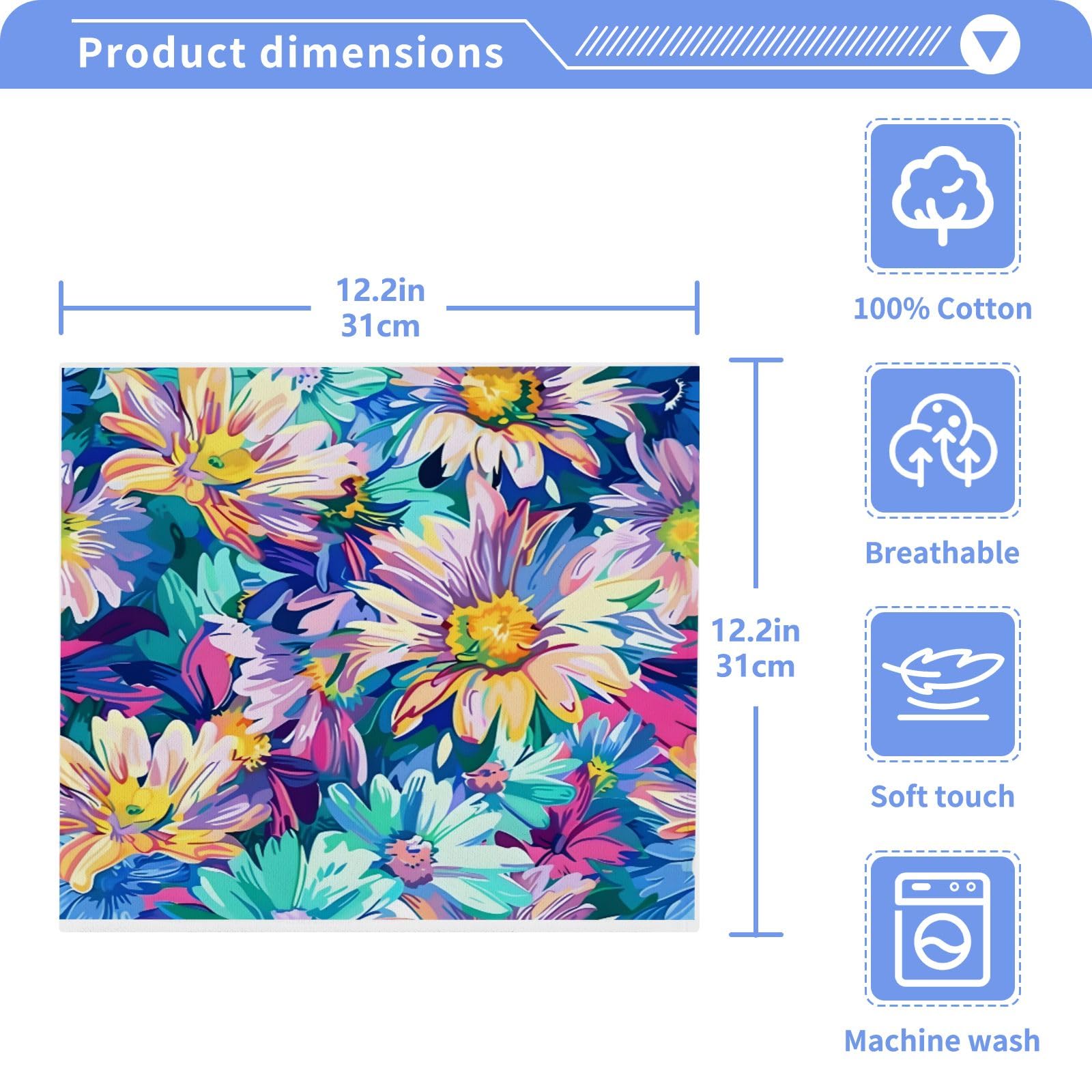 ALAZA Wash Cloth Set 100% Cotton Fingertip Towels Face Cloths Sets Flowers 1 Highly Absorbent Soft Feel Set of 2