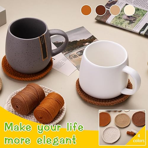 Miniatura 5 de UzecPk Kit de ganchillo para principiantes, kit de tejer, 4 piezas de posavasos de ganchillo con hilo de ganchillo, gancho de ganchillo, video de