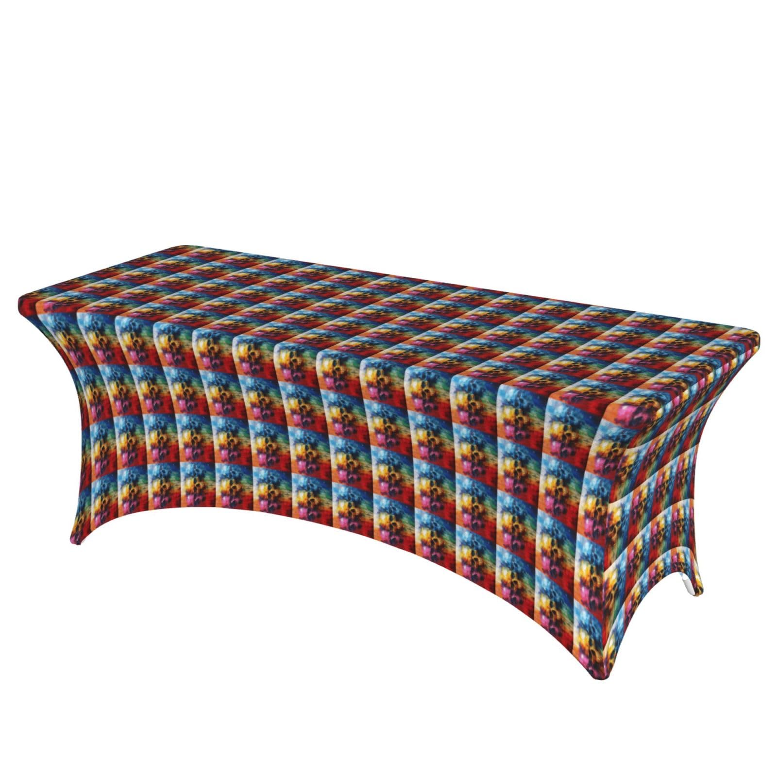 AYYQWE Color Skulls Print Elastic Rectangular Tablecloth For Banquet Outdoor Picnics Office Table Cover