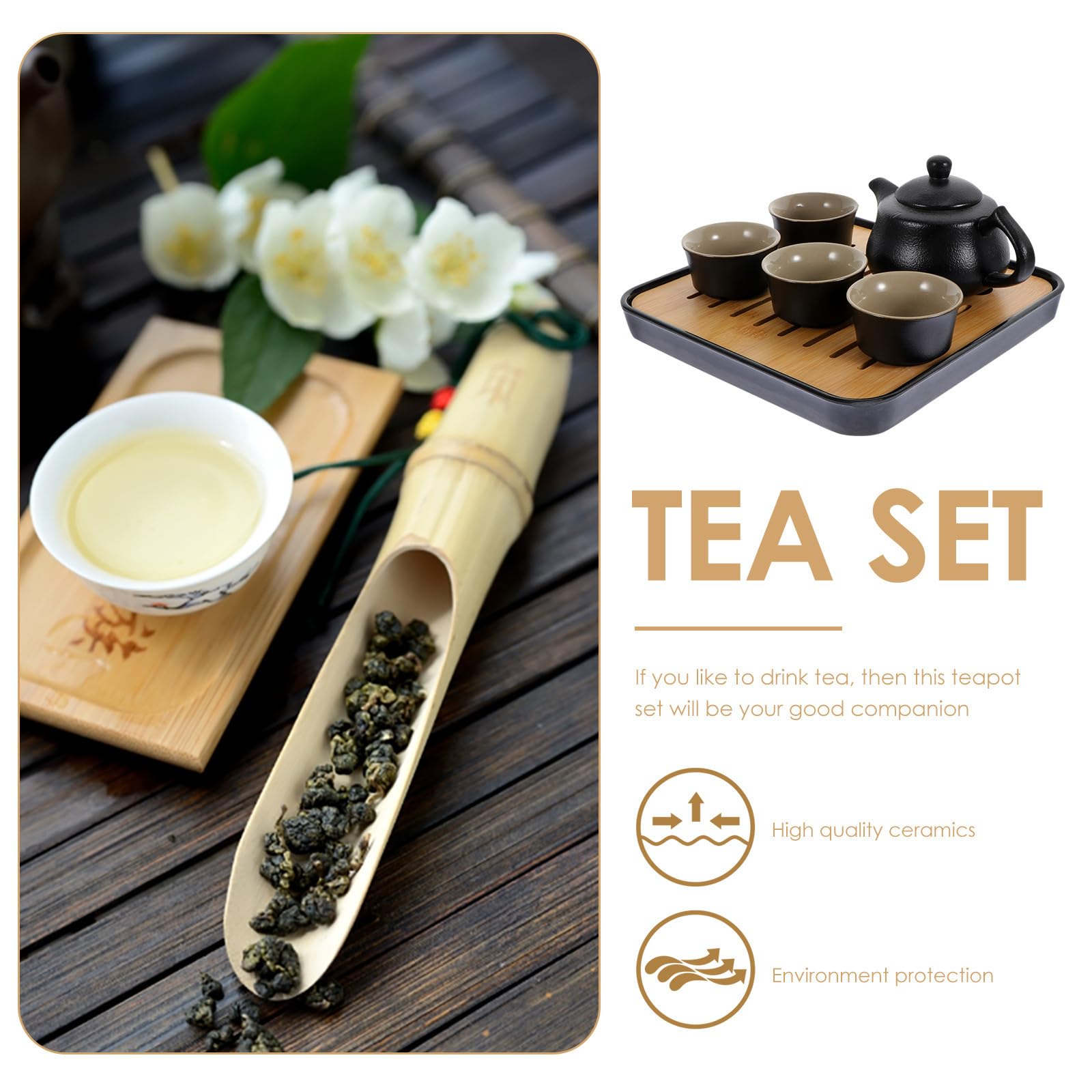 Juego de Té Portátil de Cerámica y Bambú para Viajes