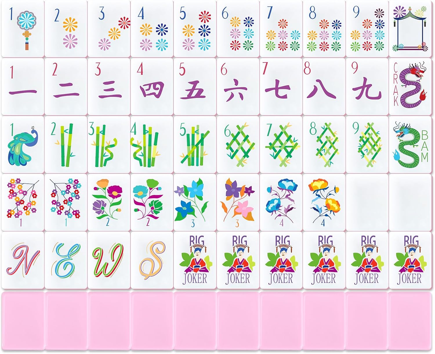 Mahjong Tile Set 160 Travel Size Mini Floral Mahjong Tiles 1.2 Inches with Clear Storage Box Portable Chinese Game for Adults Family