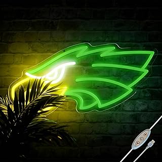 Eagle Neon Sign Wall Decor for Philadelphia Football, Game Room, Man Cave | USB Powered, LED Dimmable 10%–100%, 2-Way Mounting Kit Included, Bedroom Decor, Gifts for All Ages