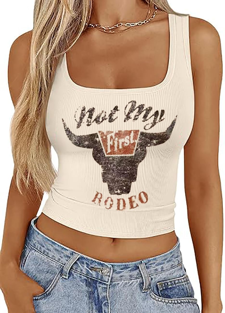 Vintage Cowgirl Crop Tank Tops Women Retro Graphic Western Cowboy Tee Girls Sleeveless Country Concert Crop Tops - Image 2