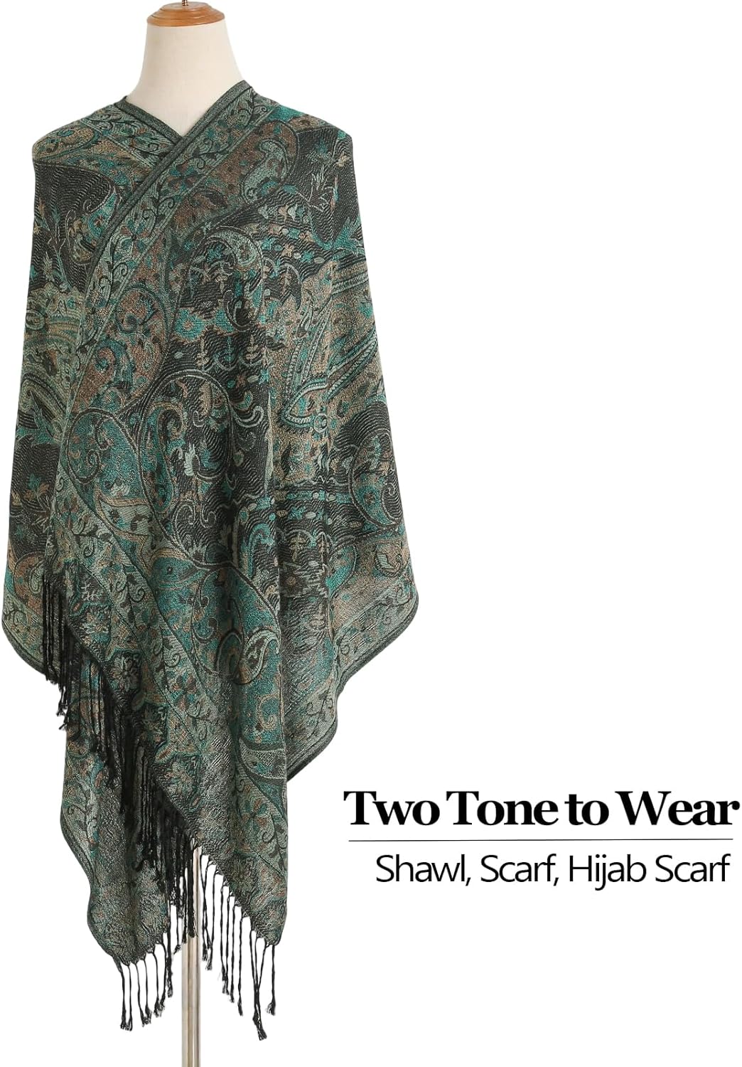 Paisley Pashmina Rave Shawl Scarf-Women's Reversible Ethnic Jacquard Pashmina Wraps for Travel - Image 2