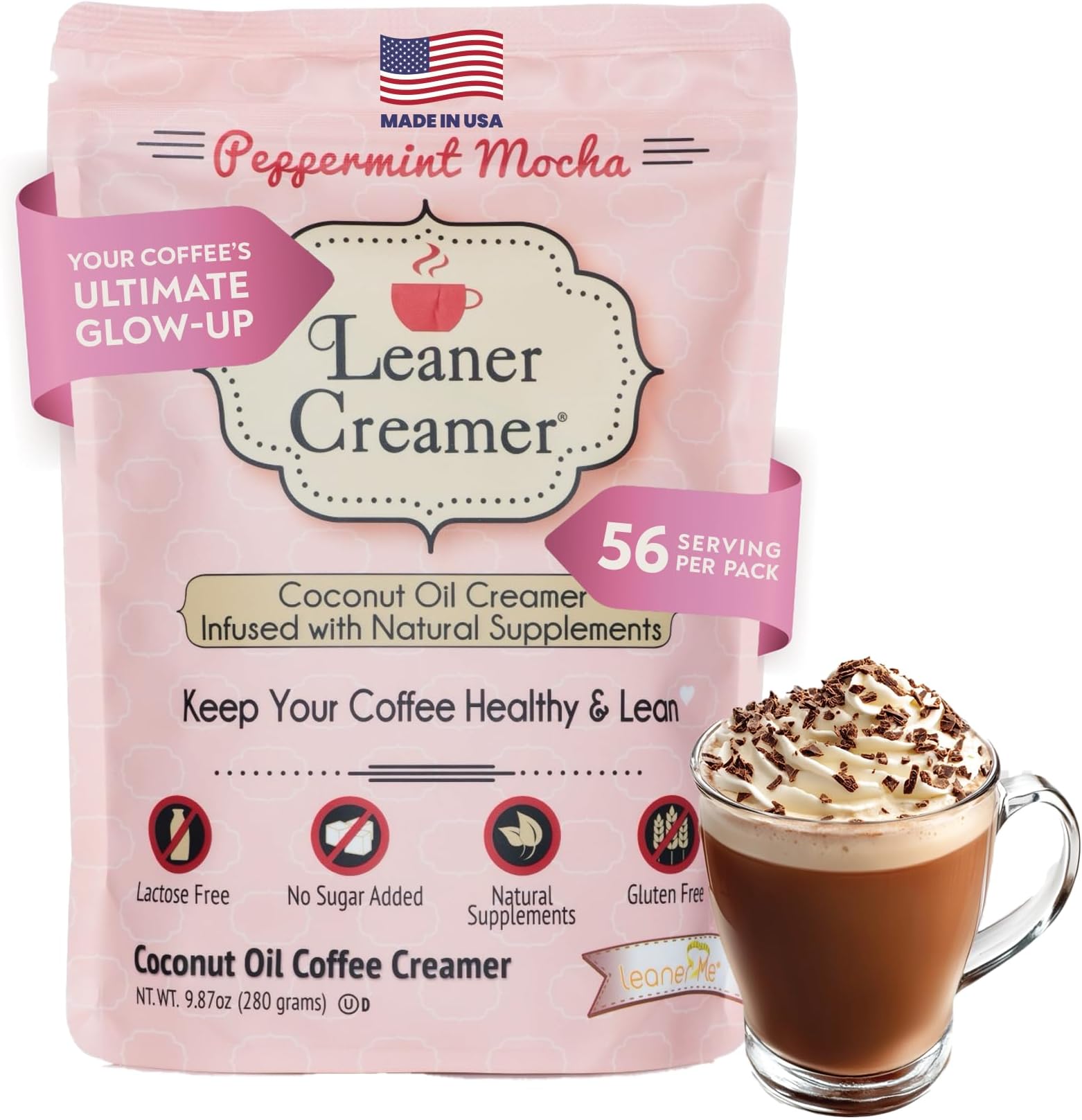 Non-Dairy Sugar Free Coffee Creamer Powder. Perfect Coconut Oil Non-Dairy Powder To Naturally Cream and Sweeten Coffee, Smoothies, Protein Shakes & More! Ideal Flavoring For All Diets 9.87 oz Pouch PEPPERMINT MOCHA