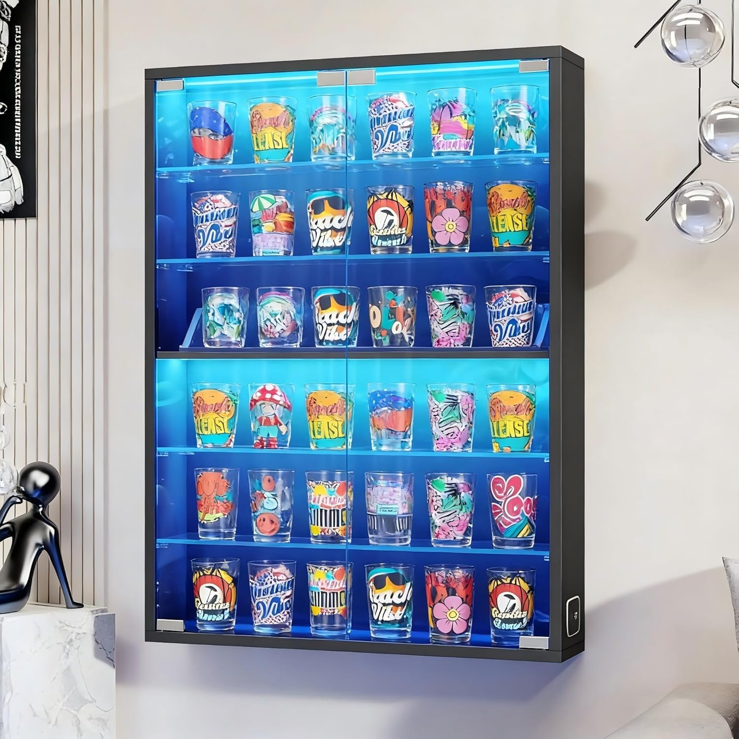 BROTTAR Wandvitrine mit Glastüren, Vitrine für Sportkarten, schwarz