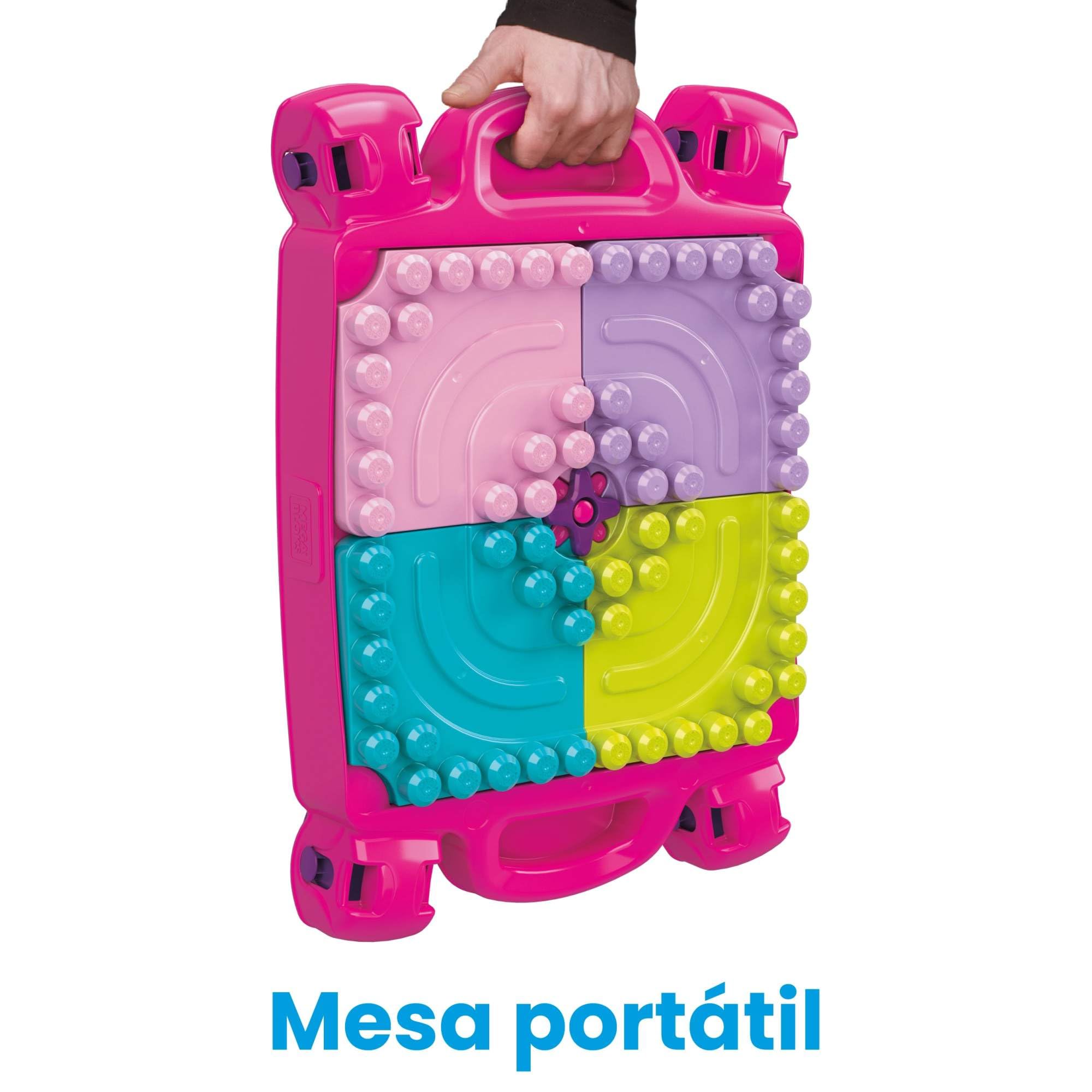 Mega Bloks mesa construye y aprende color rosa bloques de construcción de juguete para bebé +1 año (Mattel FFG22)