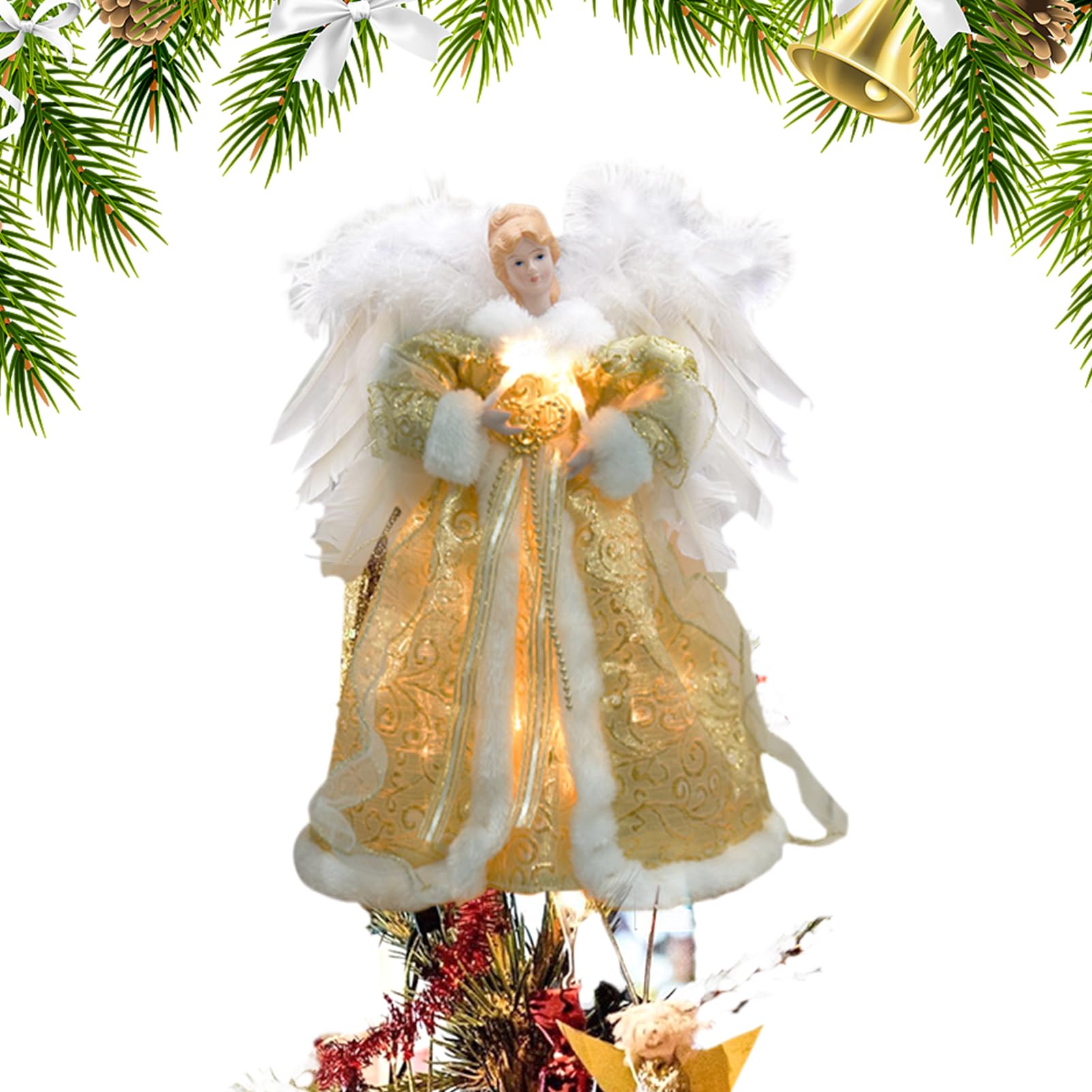 Ángel de Navidad con luz LED para iluminar con elegancia el árbol y tu hogar