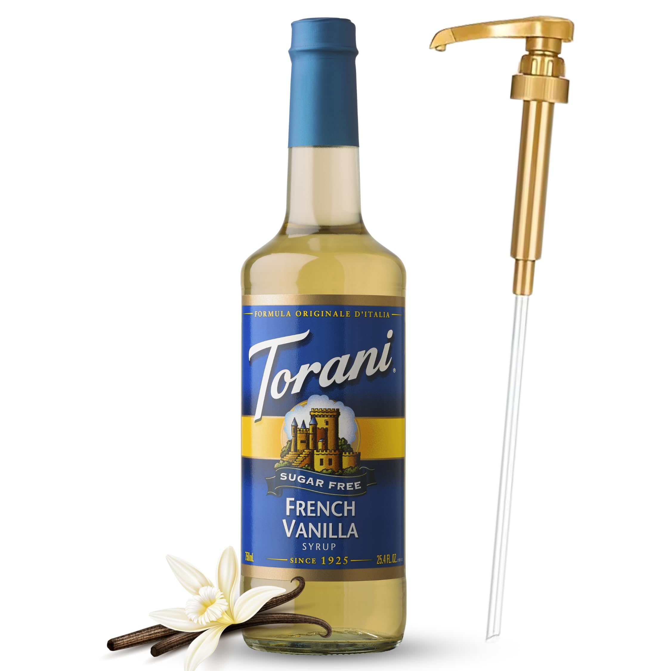 Sugar-Free French Vanilla Coffee Syrup (25.4 oz) with Direct Coffee Tea Est 2019 Syrup Pump – Great for Coffee, Tea, and Desserts