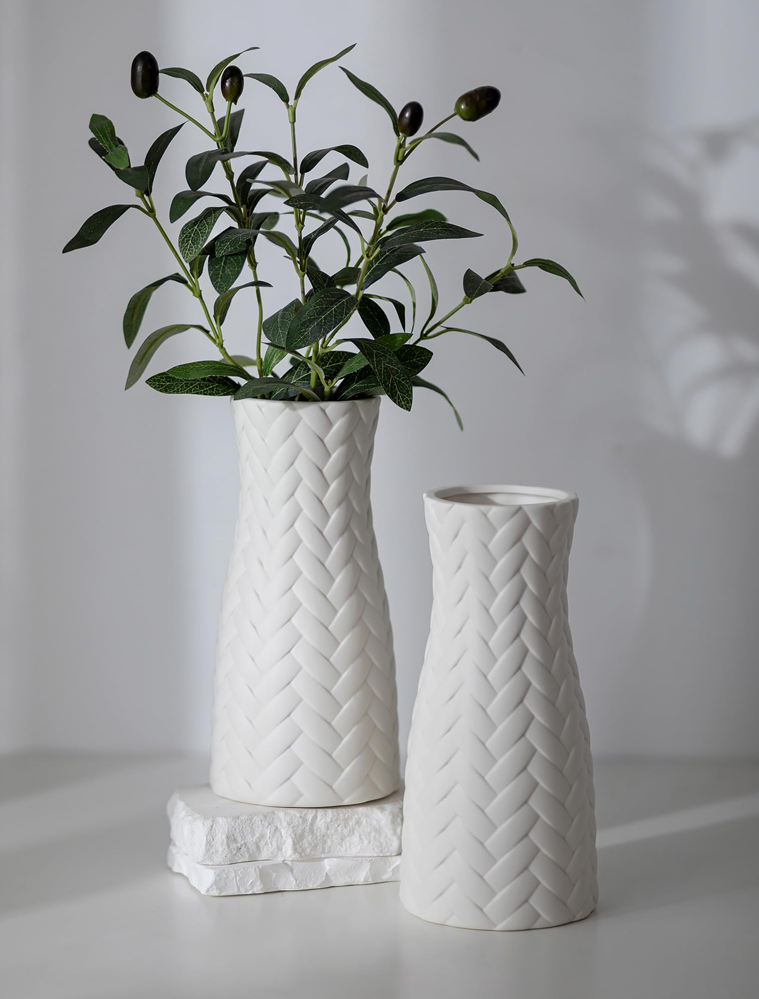 NUPTIO Blanc Ceramique Vase Decoratif: 22cm Boheme Séchées Pampa Fleurs Vases Pour Chambre Salon Bureau Maison - Moderne Centre de Table Pour Interieur Decoration Lot de 2