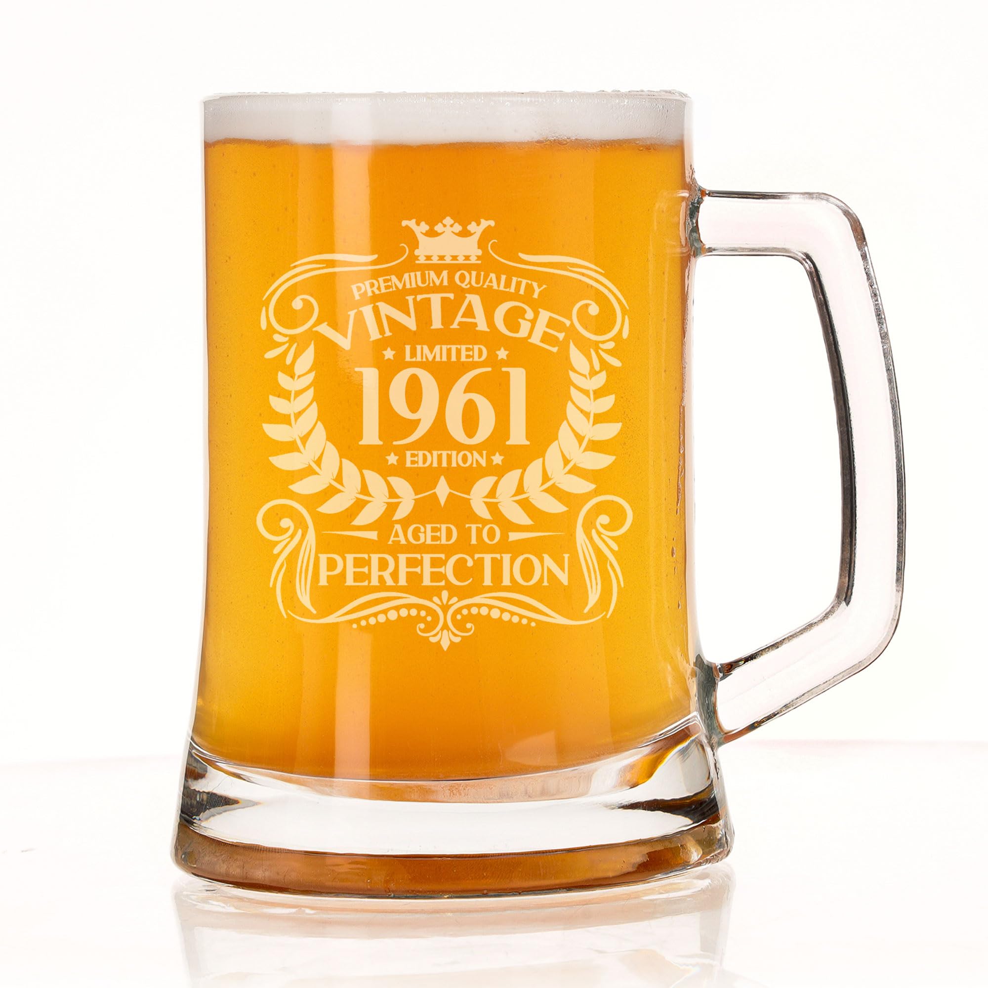 Always Looking Good 65th Birthday Gift for Men Vintage 1961 Aged to Perfection Engraved Beer Stein Glass Mug Present for 65 Year Old Etched Lager Half Litre Beer Stein Tanker Glasses