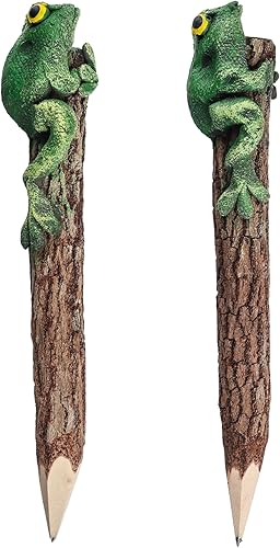 Miniatura 2 de Lápiz de rana de madera tallada a mano con animales lindos anfibios, papelería creativa, lápices de madera rústica, suministros escolares y de