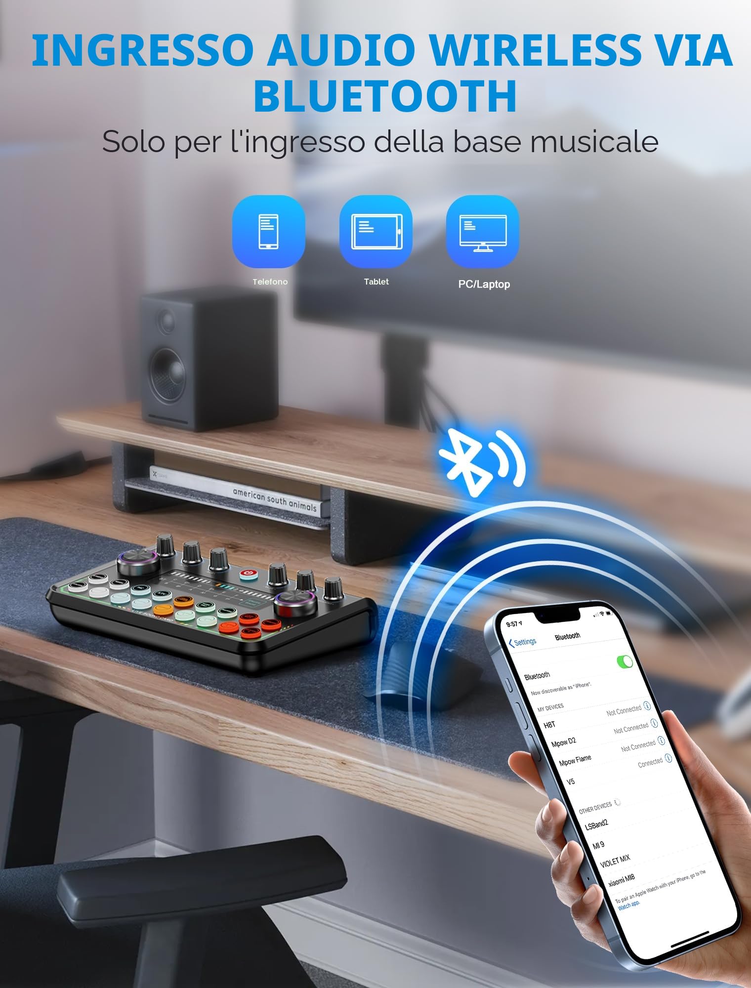 SINWE Set podcast per 2 persone, mixer audio con microfoni per smartphone e PC, attrezzatura da DJ all-in-one, plug and play, ideale per streaming, canto, YouTube e gaming