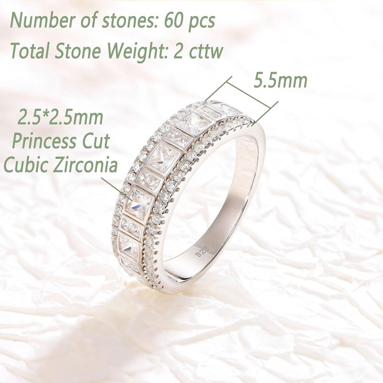 Wuziwen Sterling Silver Rings Anniversary Half Eternity Ring Wedding Band for Women Cubic Zirconia - Image 5