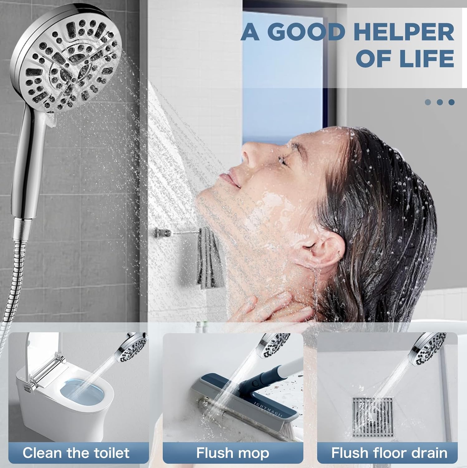 High Pressure Rain Shower Head with Handheld Spray Combo Set, Adjustable 10" Rainfall Dual Shower Head, Removable shower head with built-in magnetic docking and powerful nozzle