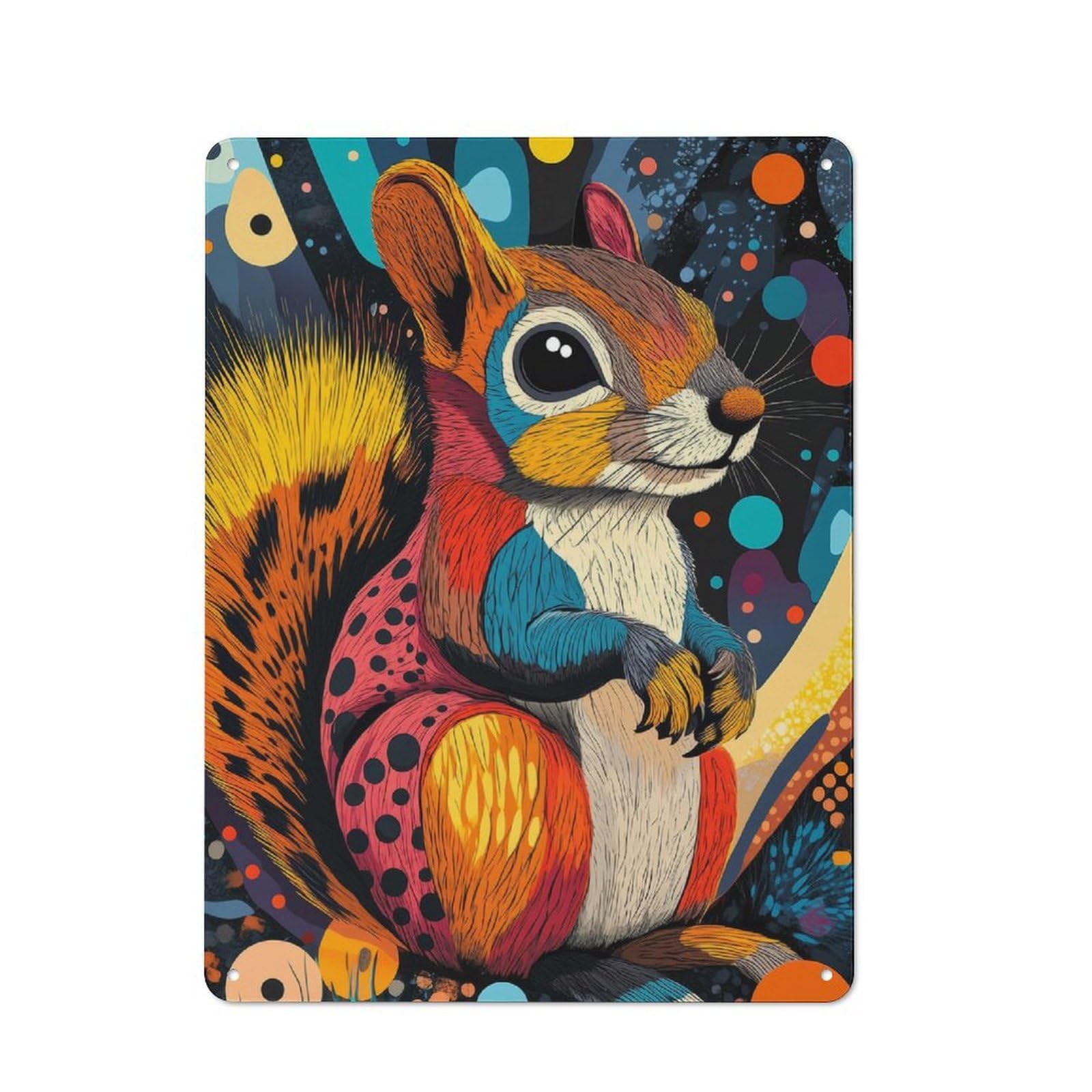 Junmoney Colorful Squirrel Portrait Squirrel Home Dec Or Vintage Metal Plaque 40X30cm For Home Office Or Studio, Seasonal Metal Wall Decor For Winter Interiors