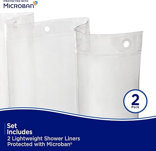 Miniatura 3 de Kenney MB61122PK2 Microban Protected - Cortina de ducha ligera de PEVA de calibre 2.8 con agujeros duraderos para colgar ojales y dobladillo