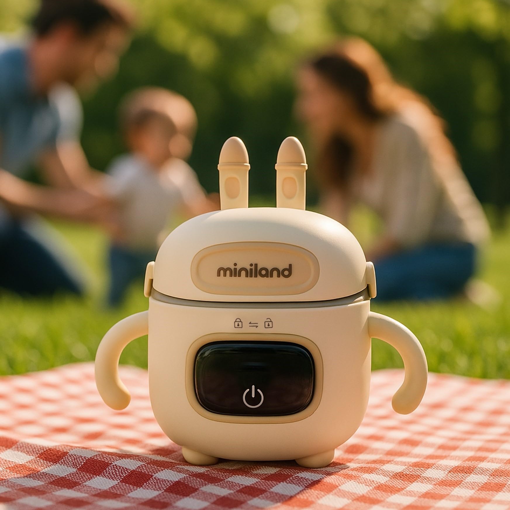 Miniland Scaldabiberon Portatile Senza Fili 7500mAh, Scalda Pappa Portatile Neonato da Viaggio e Scaldavivande a Batteria, Kit Svezzamento con Posate, Display LED, 3 Temp | Warmy Food On the Go