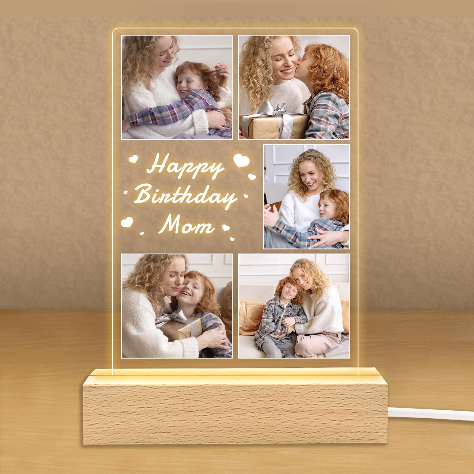 Personalized Photo Gifts for Boyfriend Girlfriend Women Couple,Custom Picture Frames Acrylic Plaque Night Light for Best Friend Birthday Gifts,Customizable Gifts for Christmas Day