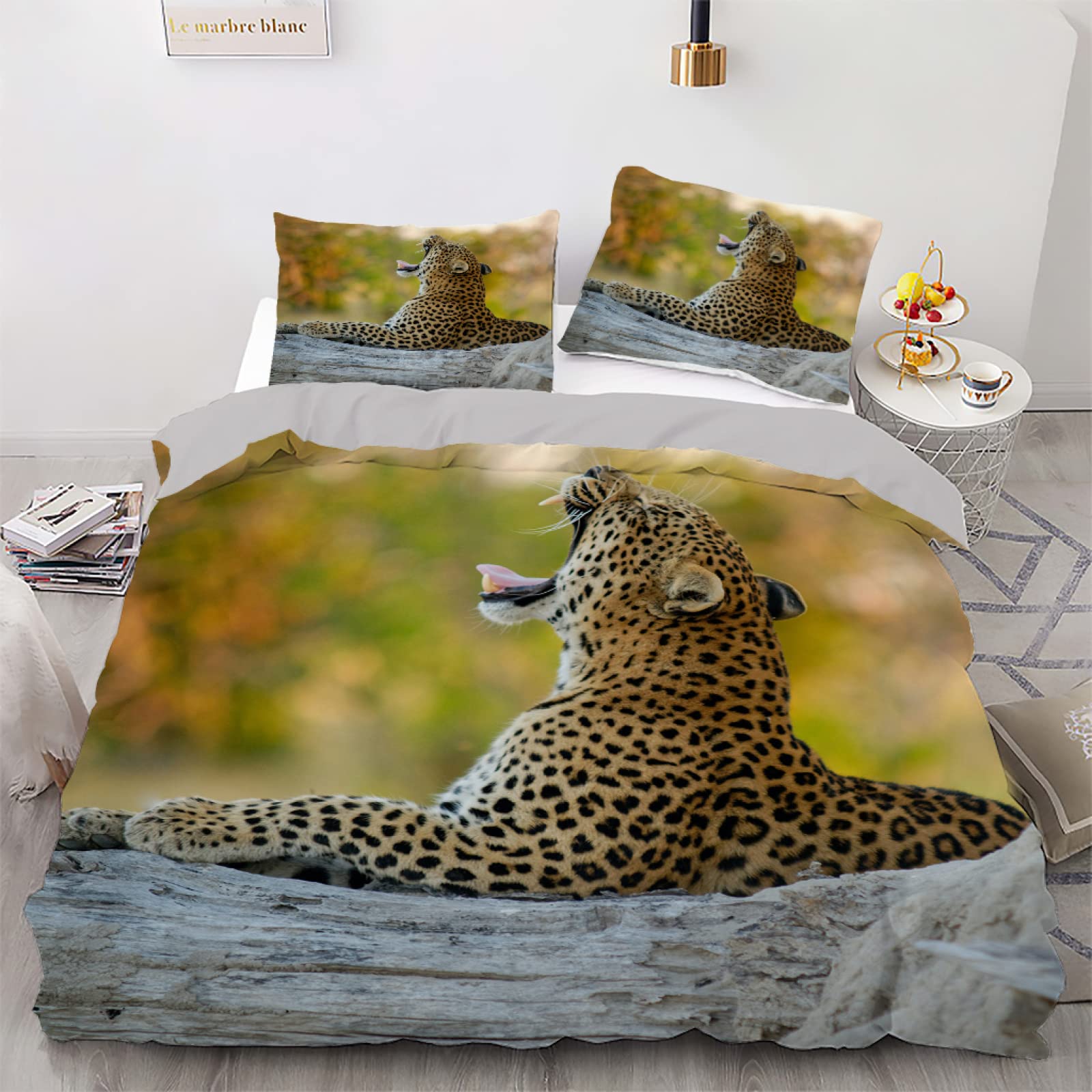 Housse de couette 140x200 fille jungle jaune et verte avec taie d'oreiller 65x65 cm