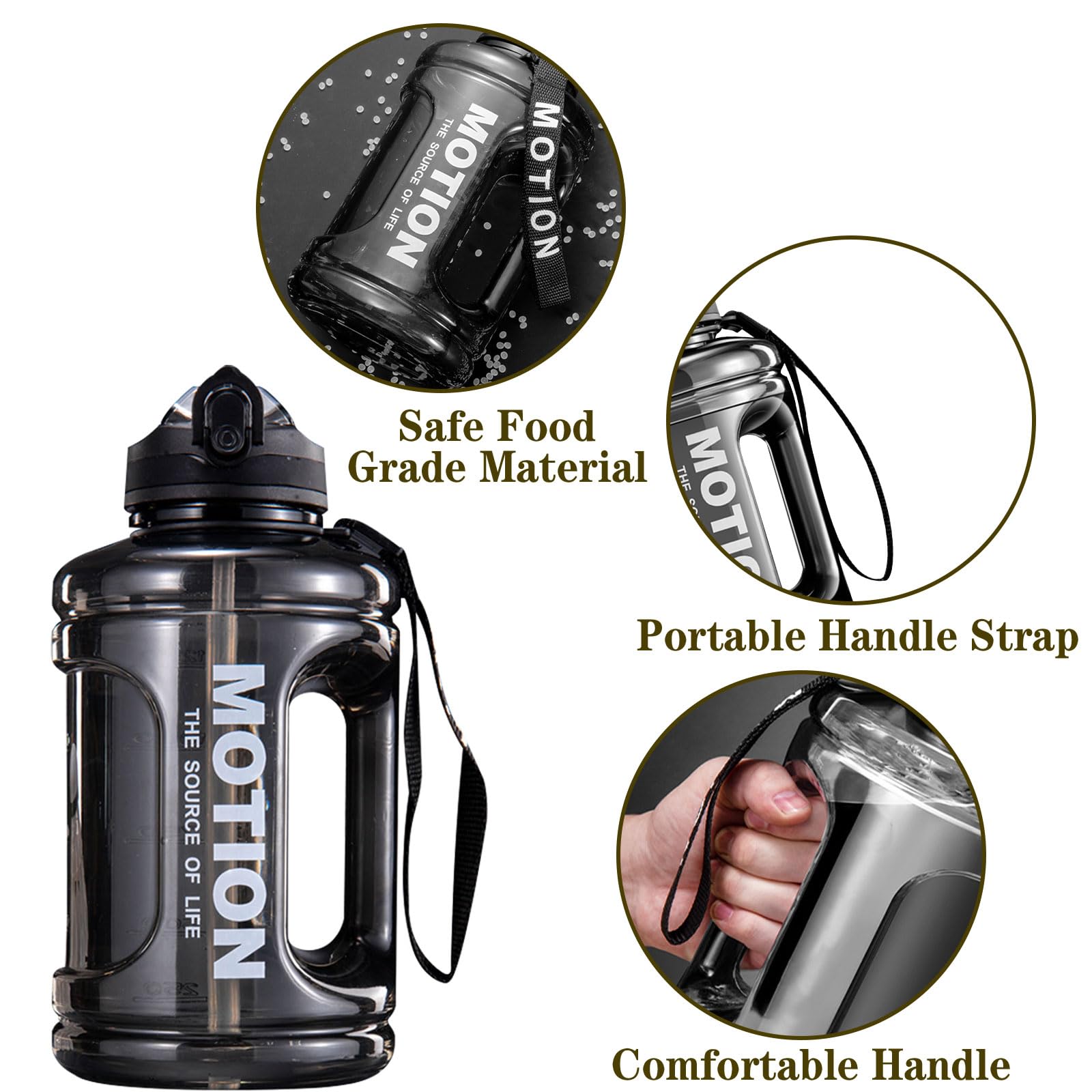 Ogetok 1.5L Large Water Bottle 50oz Black Water Jug, 0.4 Gallon Sports Gym Drink Container with Handle & Straw - Image 3