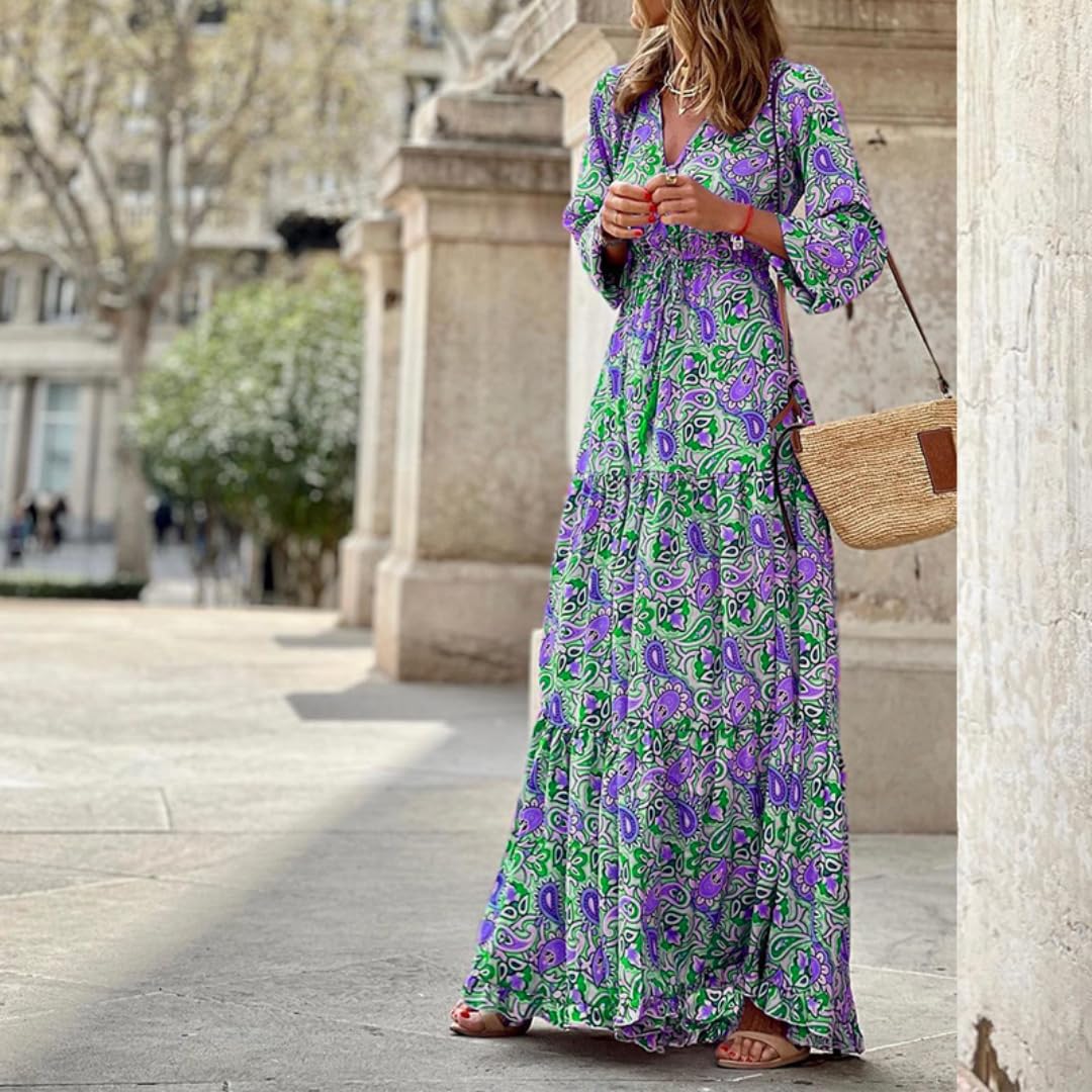 Vestido Bohemio V, Estampado Mangas largas Midi A-Line