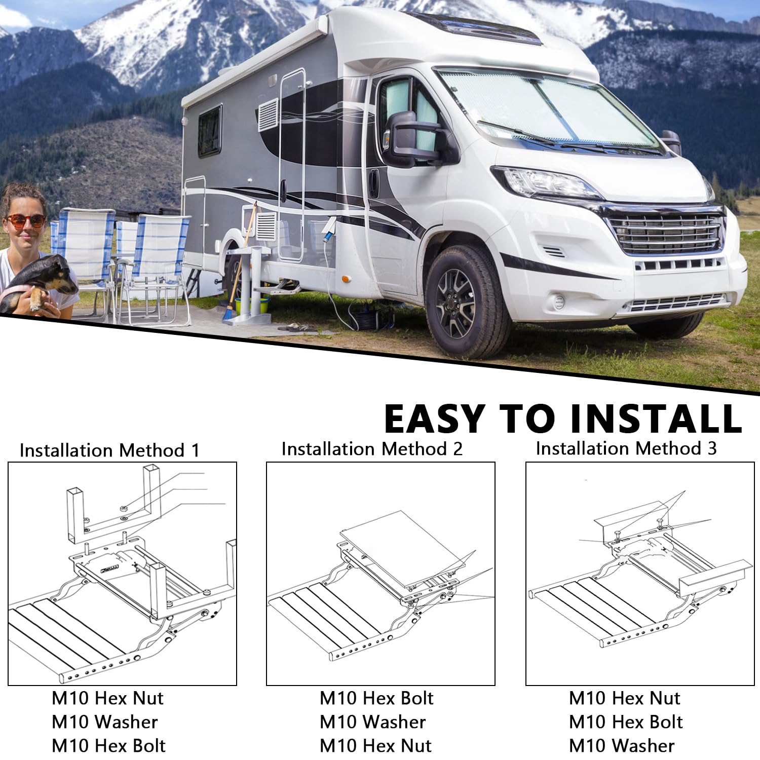 Escalones manuales para Autocaravana con luz LED | de Aluminio, Plegables, peldaños Individuales, Antideslizantes, para autocaravanas, autocaravanas, remolques de Viaje