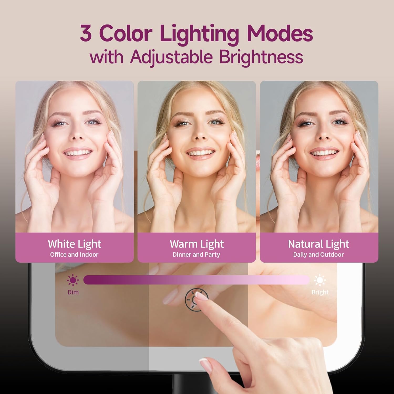 FUNTOUCH Vanity Mirror with Lights, Rechargeable 10X Magnification 3 Color Lighting Portable Tabletop Cosmetic Make Up Mirror, 360° Rotation Led Light up Mirrors with Storage,White - Image 4