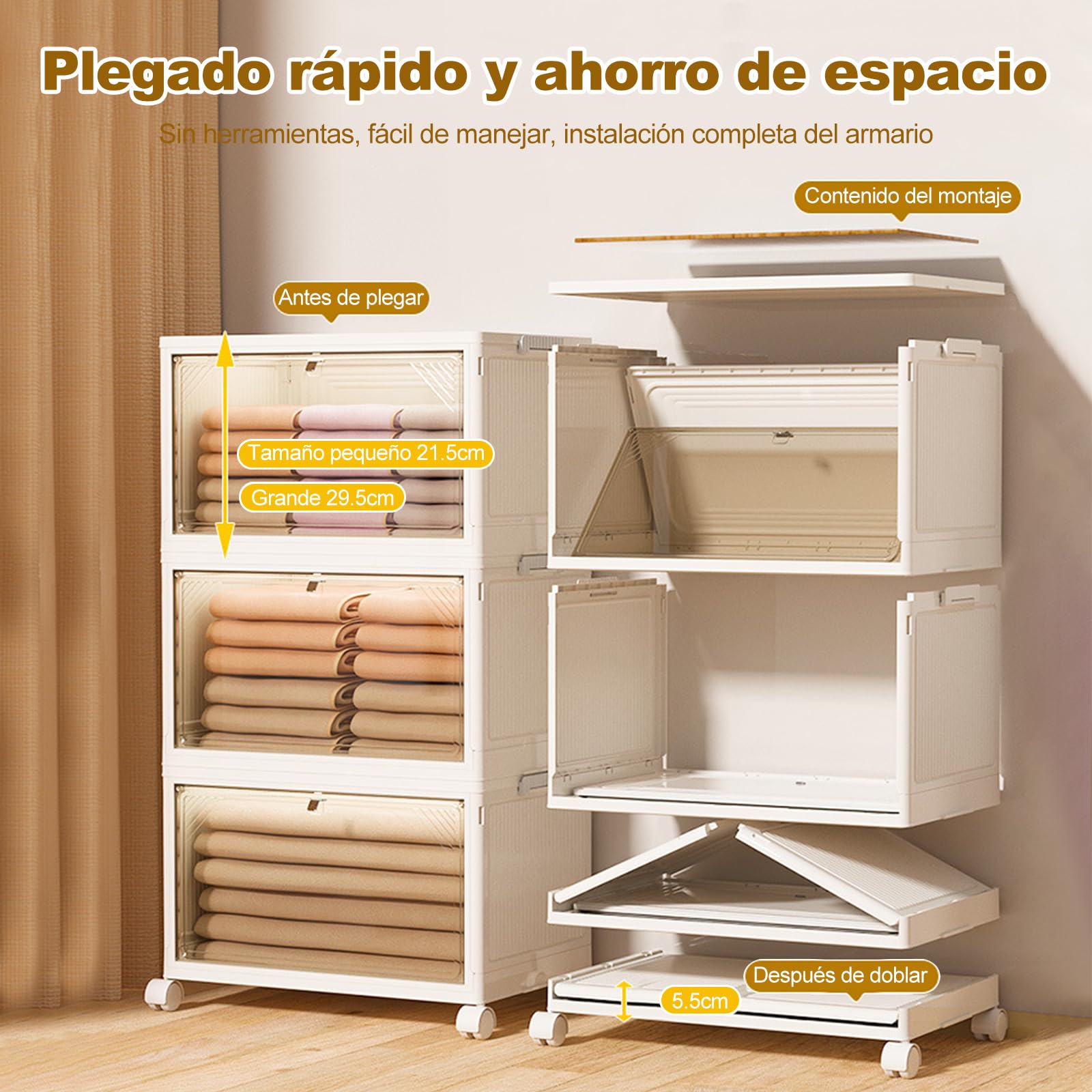 Ergocar Caja de Almacenamiento de Plástico Plegable, Cajas de Almacenamiento Durable Apilables con Tapas, Gran Capacidad Cajas de Almacenamiento, para Dormitorios, Salas de Estar