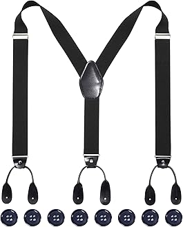 Kajeer Men Button Suspenders Adjustable, Heavy Duty Y-Back Elastic Tuxedo Elastic Mens Suspenders with Leather Buttons End