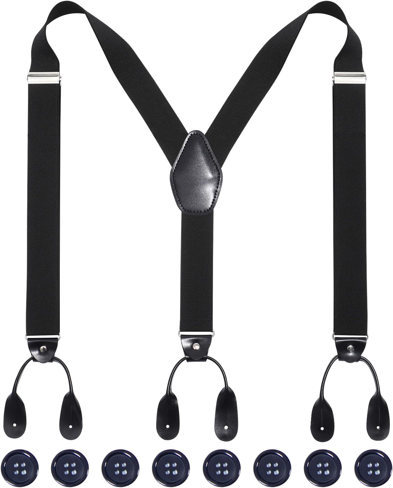 Mens Adjustable Button End Suspenders - Y-Back Elastic Tuxedo Suspenders with Heavy Duty Leather Buttons End