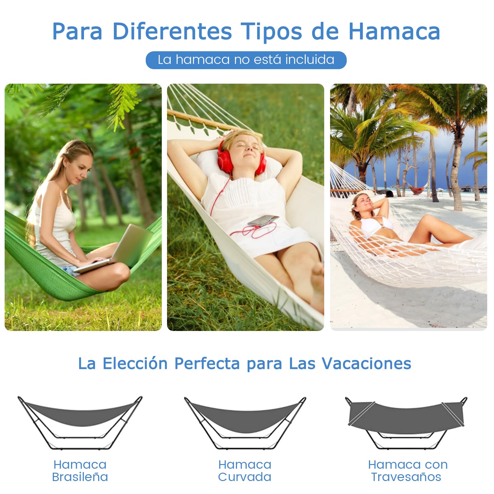 RELAX4LIFE Soporte Hamaca con 2 Ganchos y 2 Cadenas Ajustables, Soporte para Hamaca 2,75-3,6m de Largo con 4 Pies de Plástico para Jardín, Terraza y Salón, Carga 200kg, 280x90x115cm, Negro