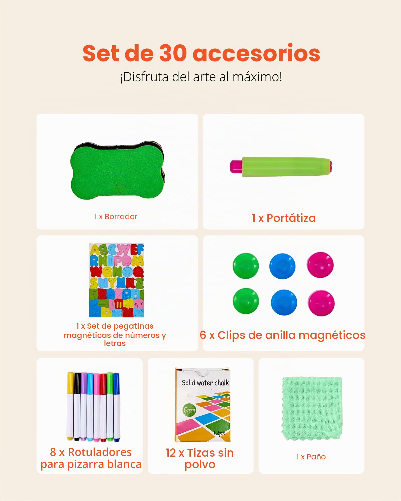 VEVOR 2 en 1 Caballete para Niños, Caballete de Madera de Doble Cara con Pizarra Magnética y Pizarrón, Tablero de Dibujo Plegable Giratorio de Pie Ajustable con Accesorios de Pntura para Niños