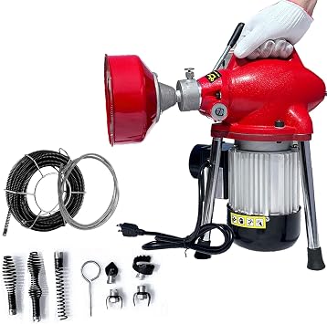 Drain Cleaner Machine 3 Cables Electric Drain Auger, 250W for 3/4" to 4" Pipes Power Spin with Autofeed Function & 7 Cutters, Sewer Snake for Toilet, Sewer, Bathroom, Sink and Shower