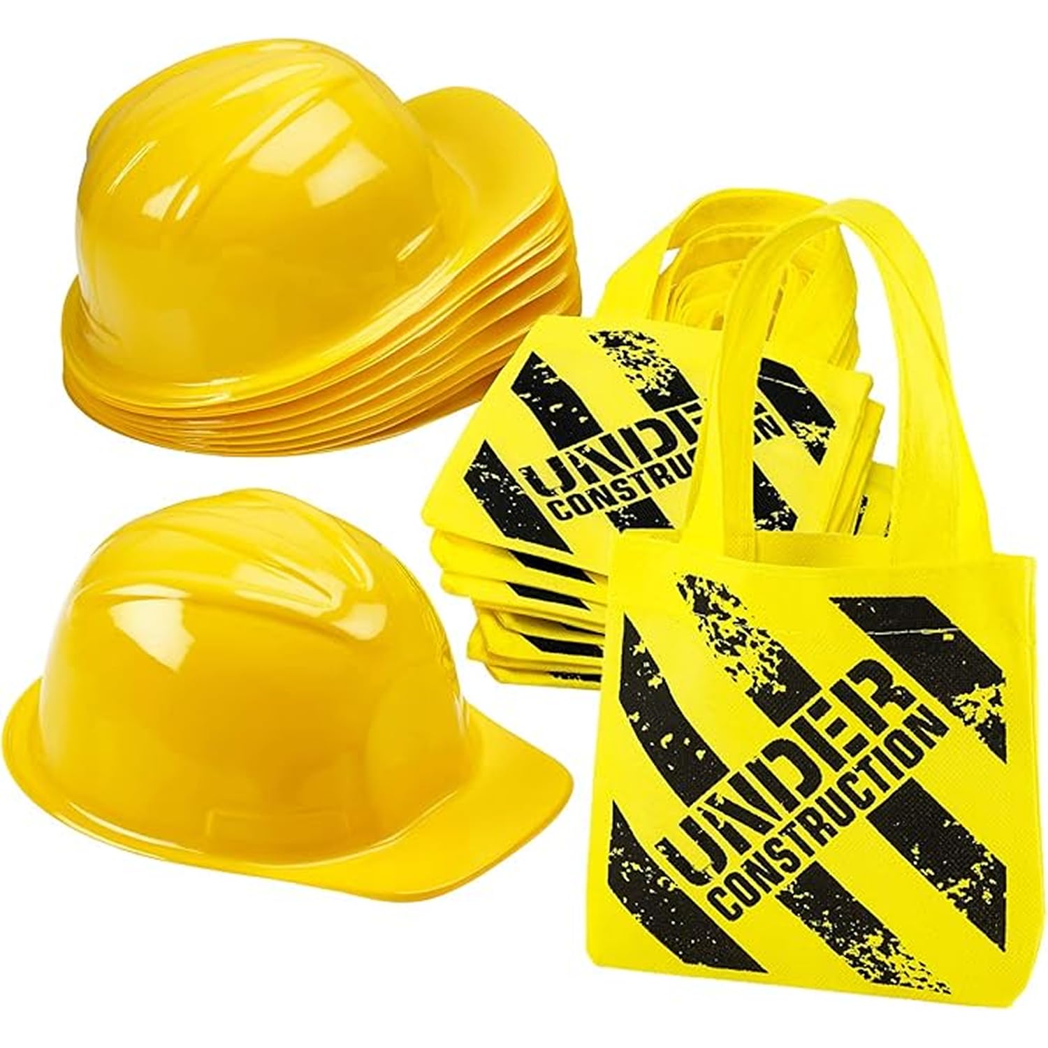 Bedwina Articoli per feste a tema Construction (24 pz) – 12 cappellini gialli da cantiere per bambini e 12 sacchetti regalo a tema Construction