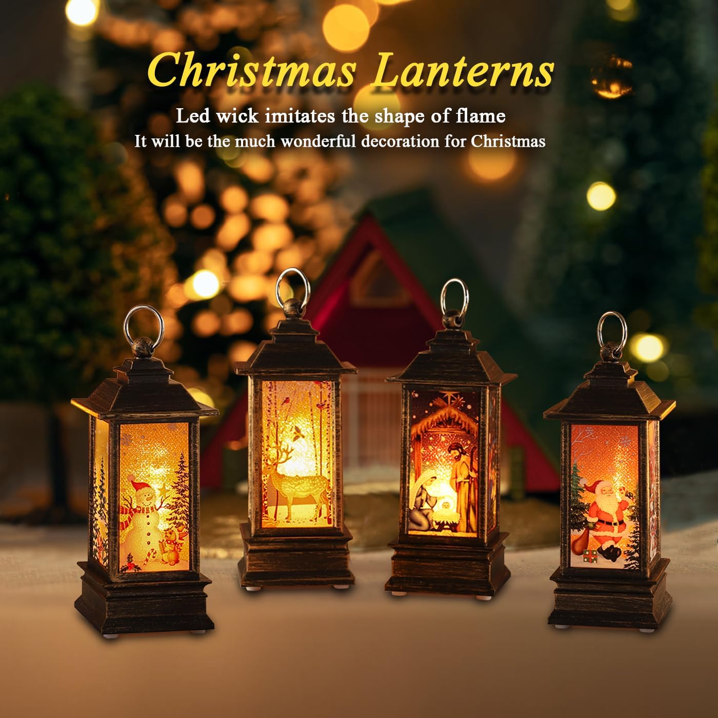 christmas decorations mini lanterns christmas lanterns decorative christmas tree home decoration small candle lantern,holiday decorations gifts for family, children or friends?4 pcs?