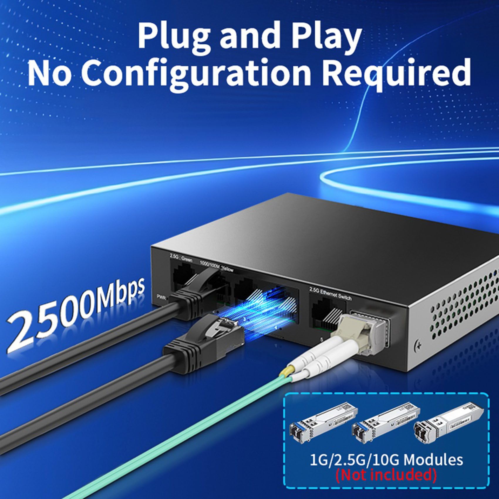 3X Switch 2,5G Commutateur Réseau 5 Ports 2500 Mbps avec 10G SFP+ Auto/MDIX Brancher et Utiliser Commutateur Ethernet Non Géré Prise UE