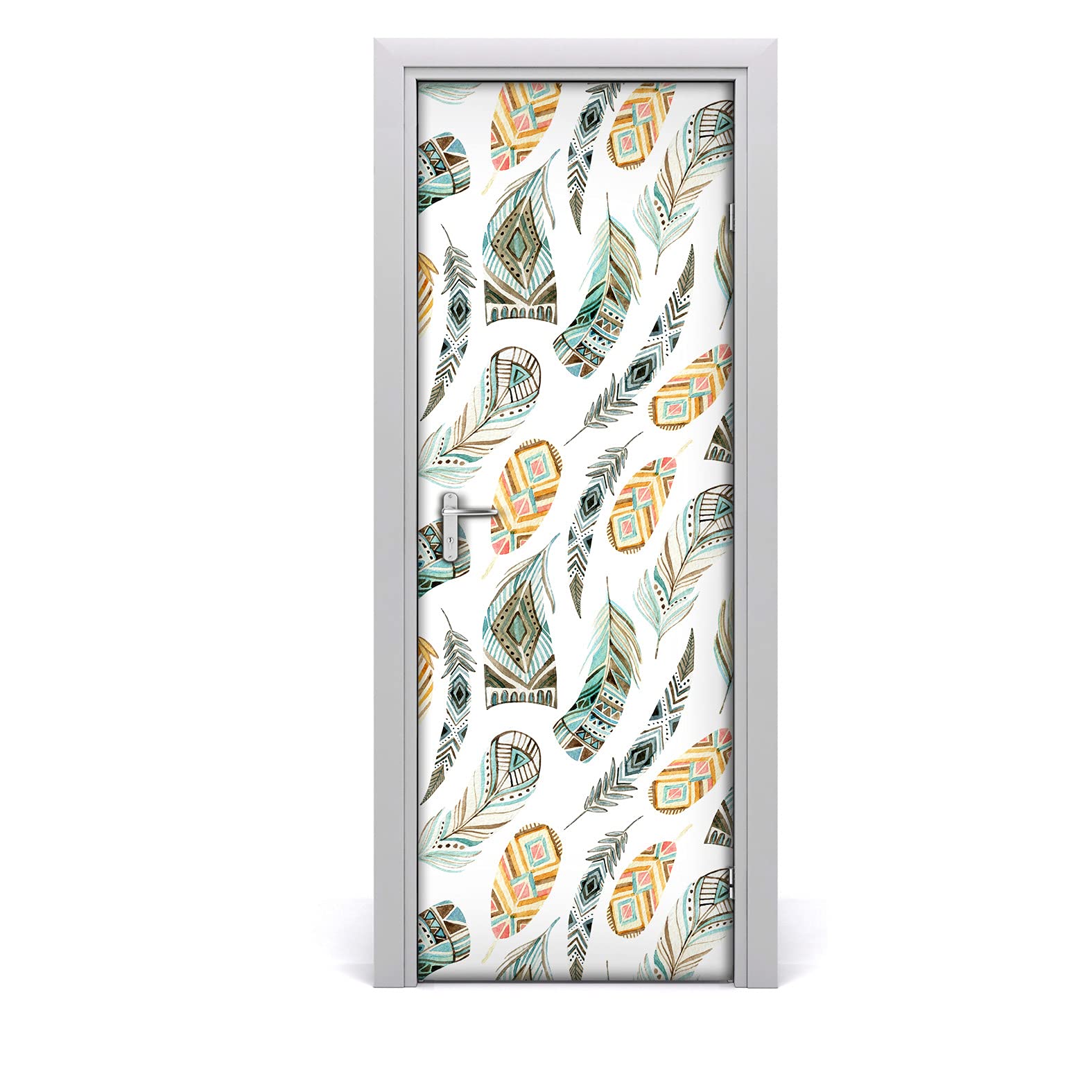 Autocollant de porte plumes ethniques Coloray 85x200cm sticker mural