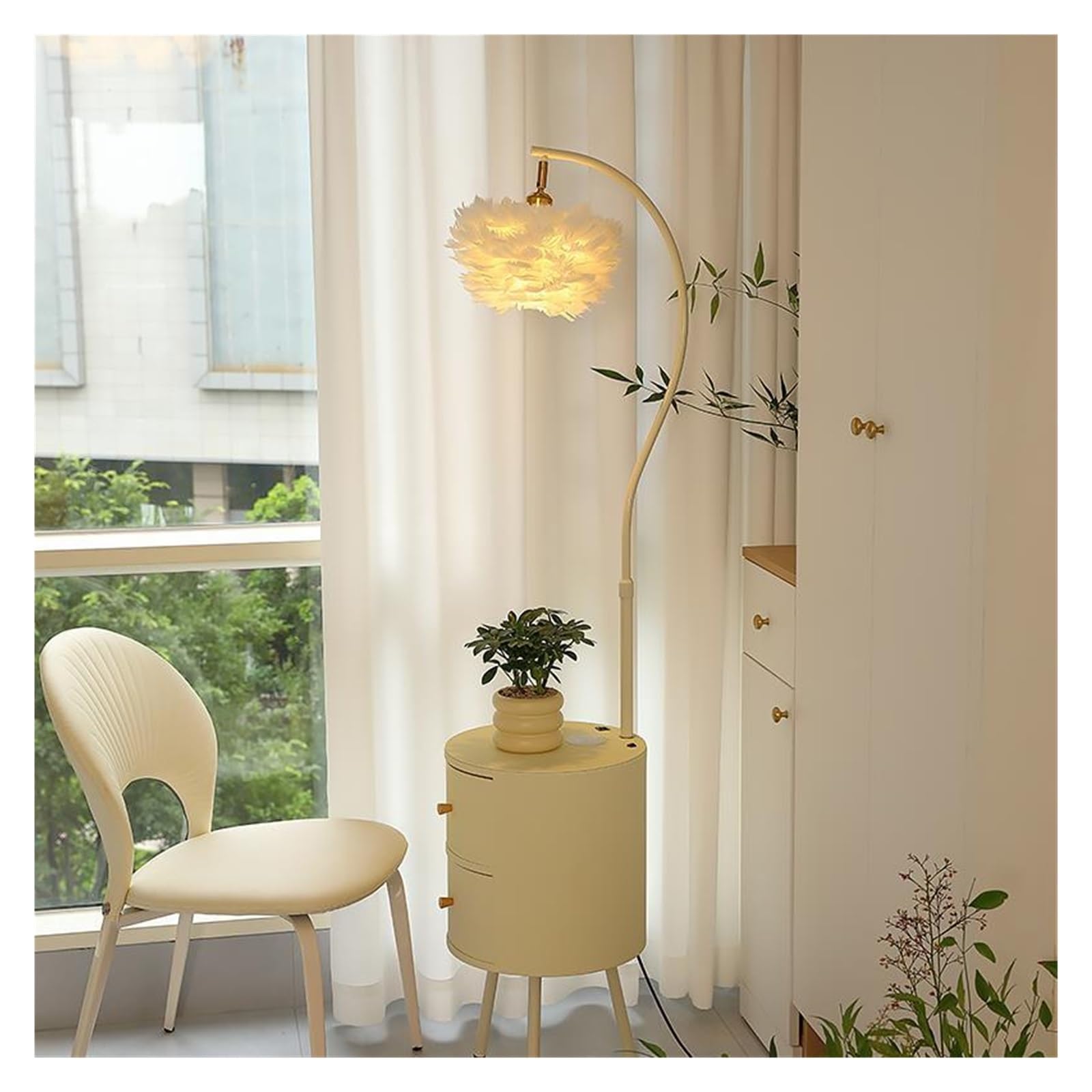 Luce da terra Lampada da terra con tavolo e cassetti, lampada scrivania porta USB LED a 3 temperature di colore Lampada d'angolo