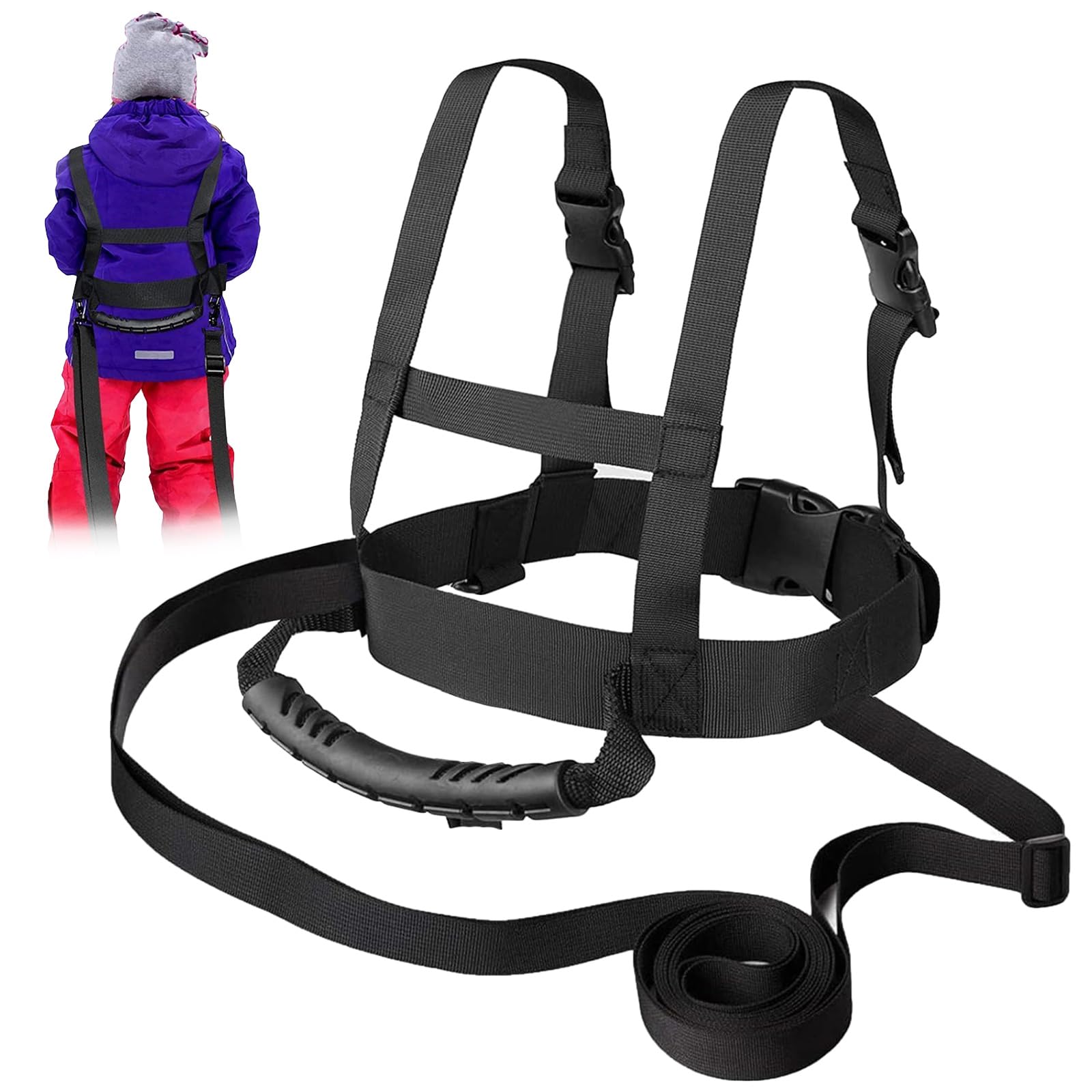Arnés de Esquí con Correa Extraíble y Bolsa, Arnés de Entrenamiento para Esquí y Snowboard para Niños Niñas Principiantes