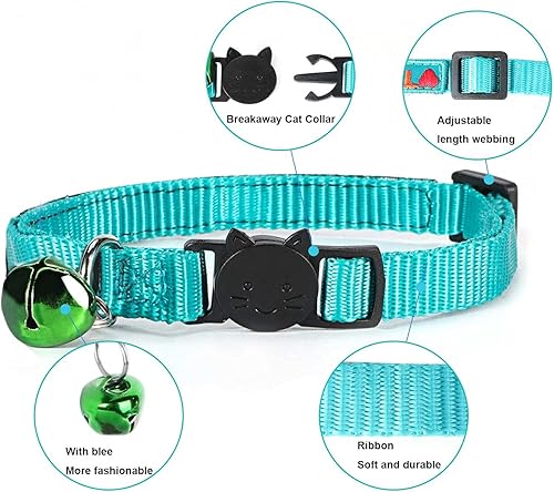 Miniatura 2 de Collar personalizado para gato, collar de identificación de gato, bordado con nombre de mascota, collares de seguridad para teléfono con campana
