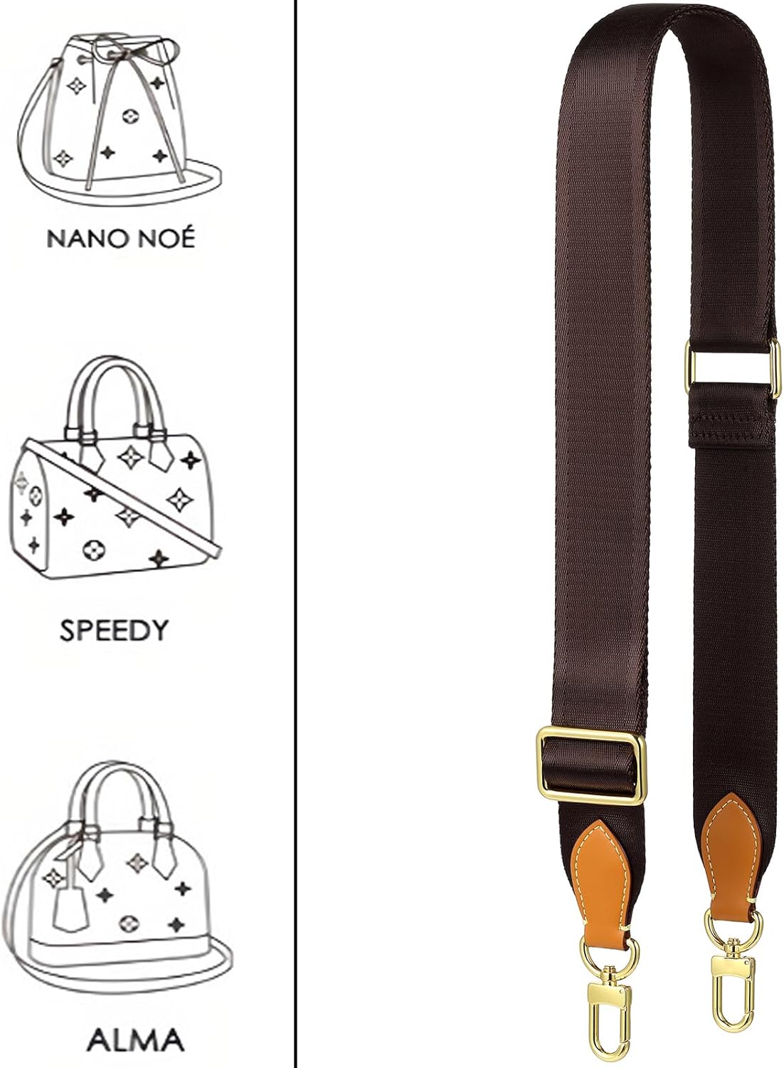 Adjustable Canvas Crossbody Strap for Designer Purse, Brown