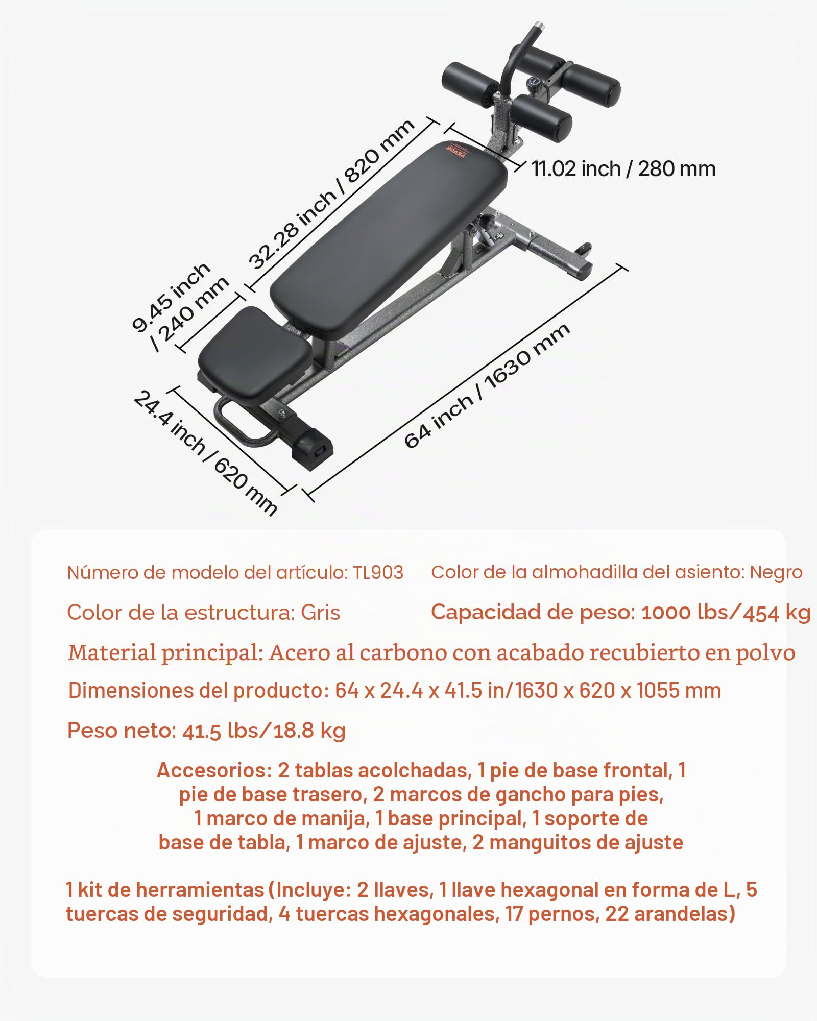 VEVOR Banco para sentarse, banco de abdominales declinado con mango crujiente inverso, ajuste de altura ajustable, acero resistente, capacidad de 500/600/1000 libras para entrenamientos de gimnasio en