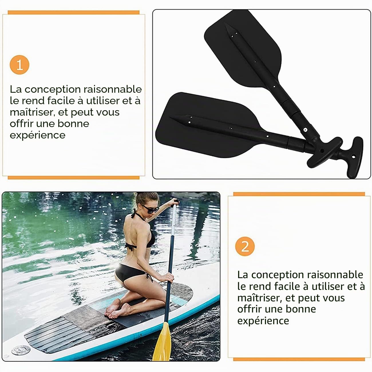 Lot de 2 pagaies télescopiques en plastique pour bateau - Rame pliable pour jet et canoë